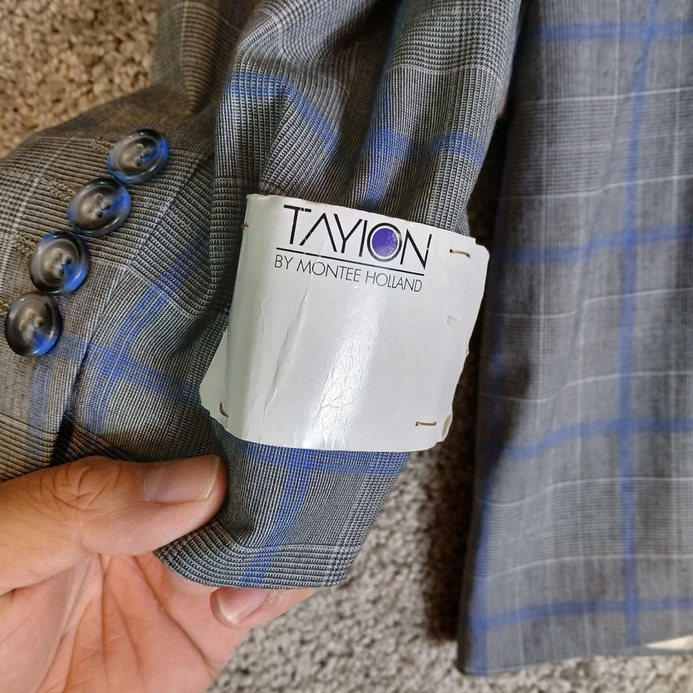 Tayion by Montee Holland Mens Grey Blue Glen Plaid Floral Lining Coat Blazer 44L